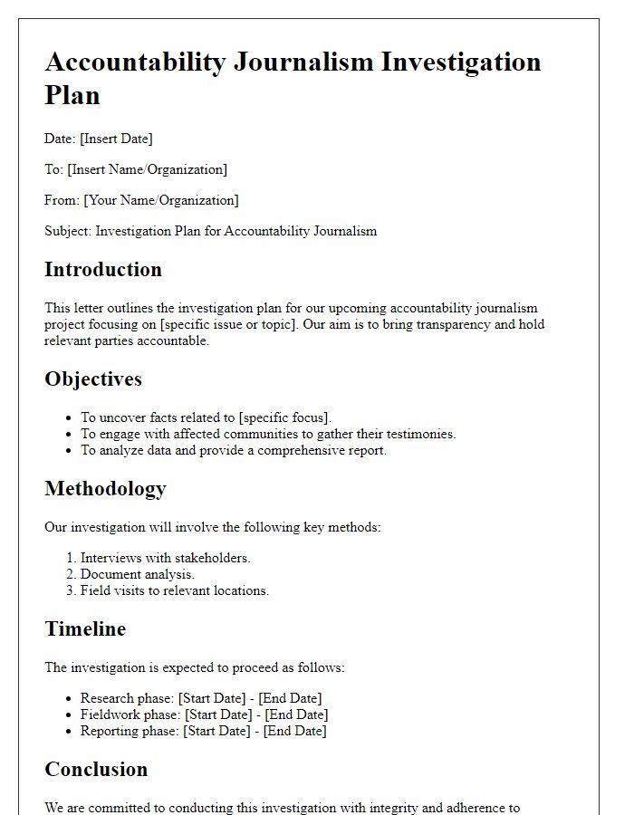 Letter template of accountability journalism investigation plan