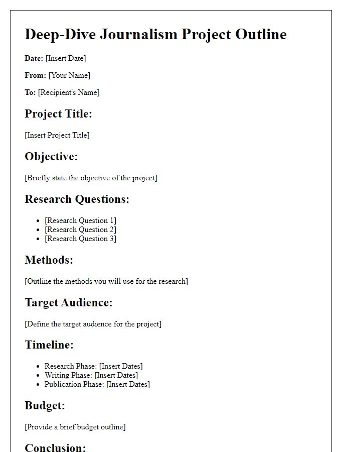 Letter template of deep-dive journalism project outline