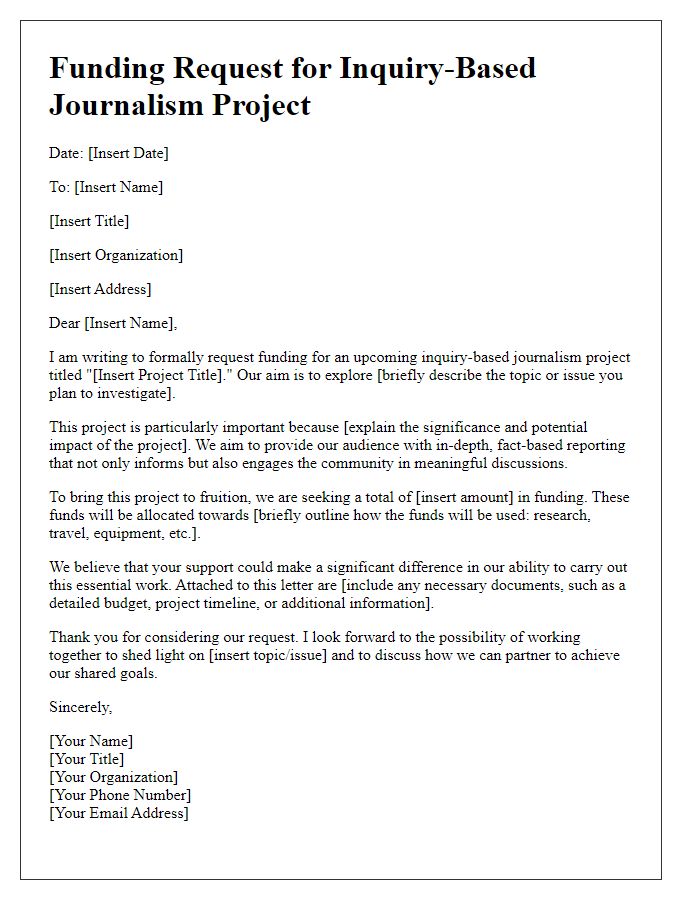 Letter template of inquiry-based journalism funding request