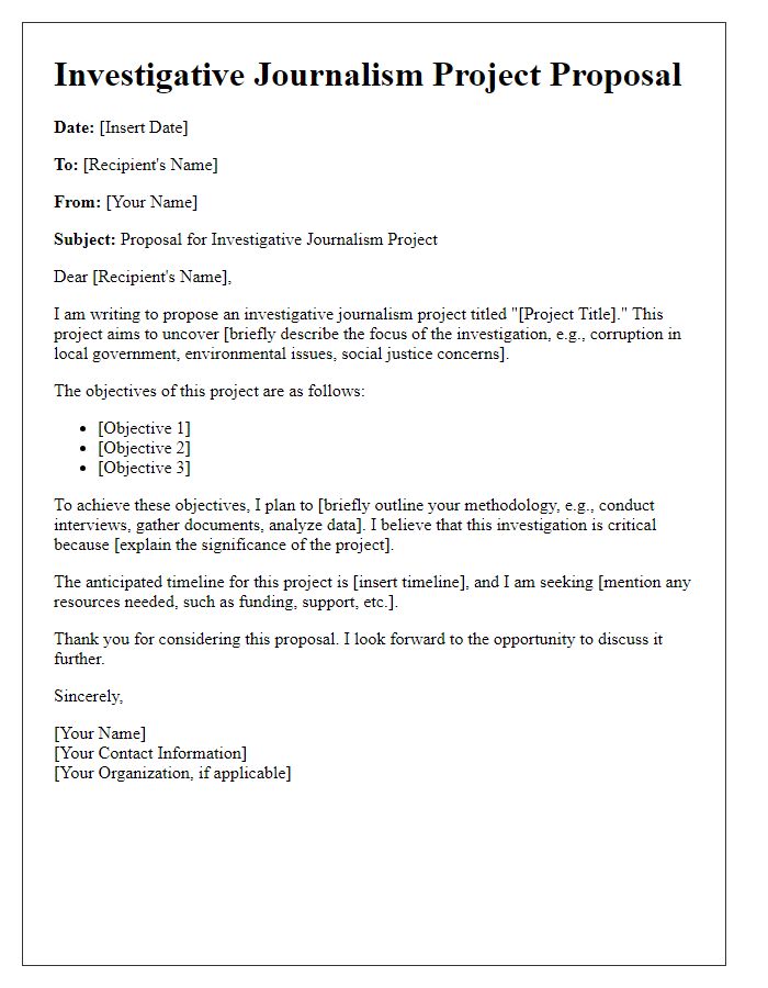 Letter template of investigative journalism project proposal