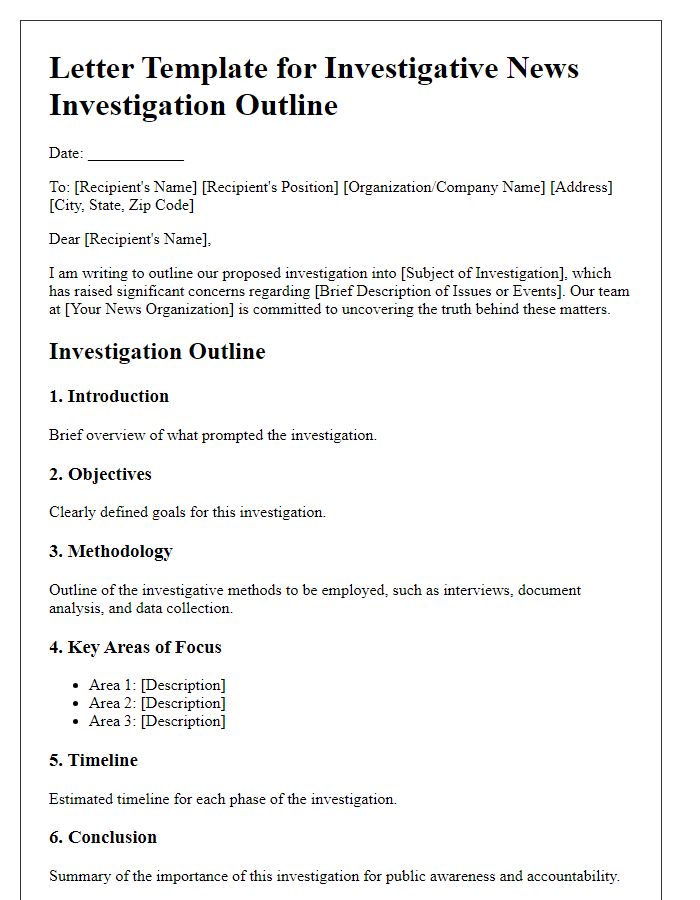 Letter template of investigative news investigation outline