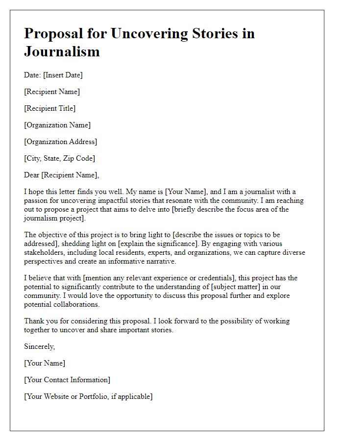 Letter template of uncovering stories journalism proposal