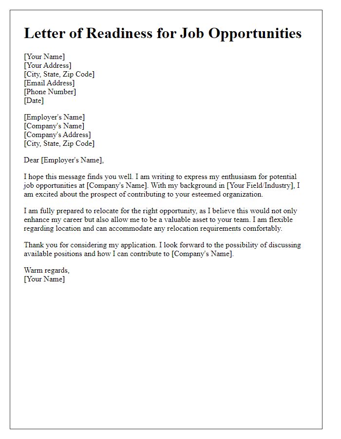 Letter template of expressing readiness to move for job opportunities.