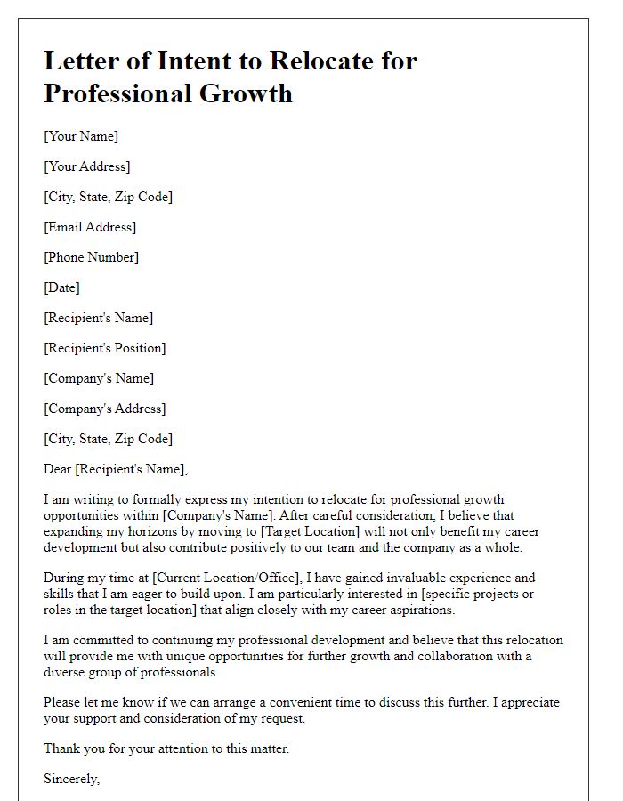 Letter template of intention to relocate for professional growth.