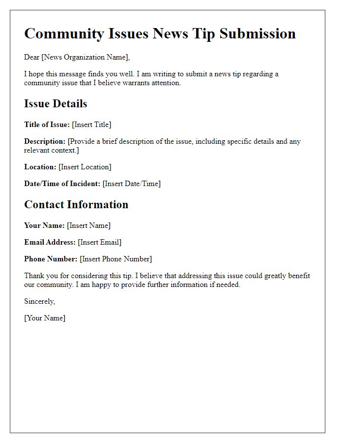 Letter template of news tip submission for community issues