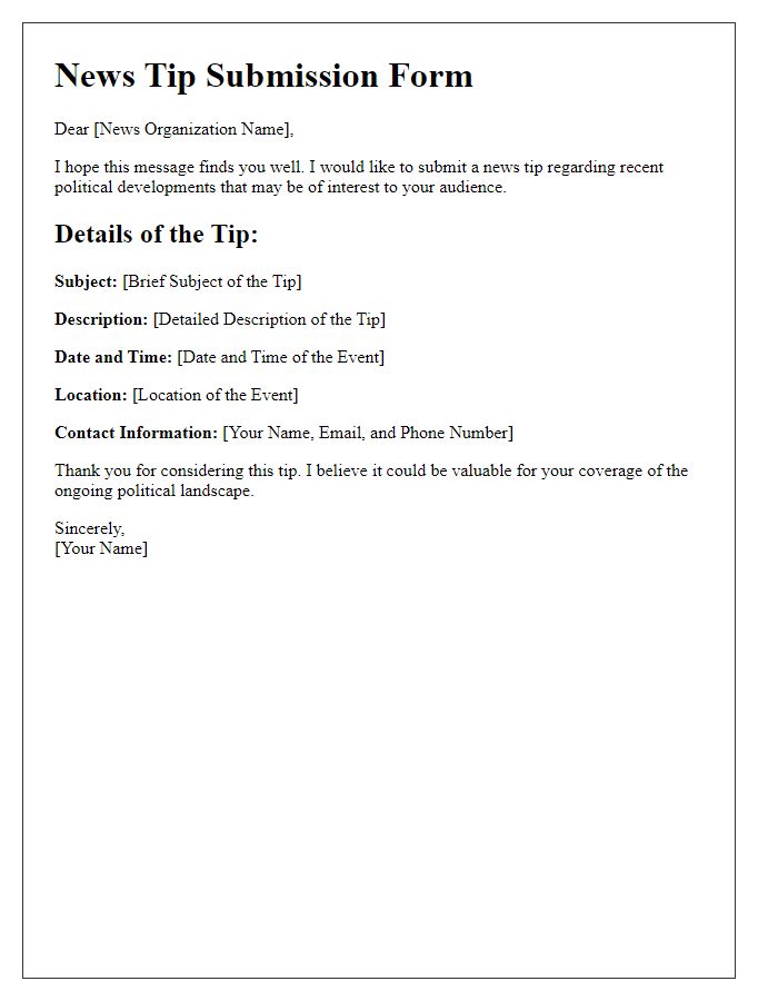 Letter template of news tip submission for political updates