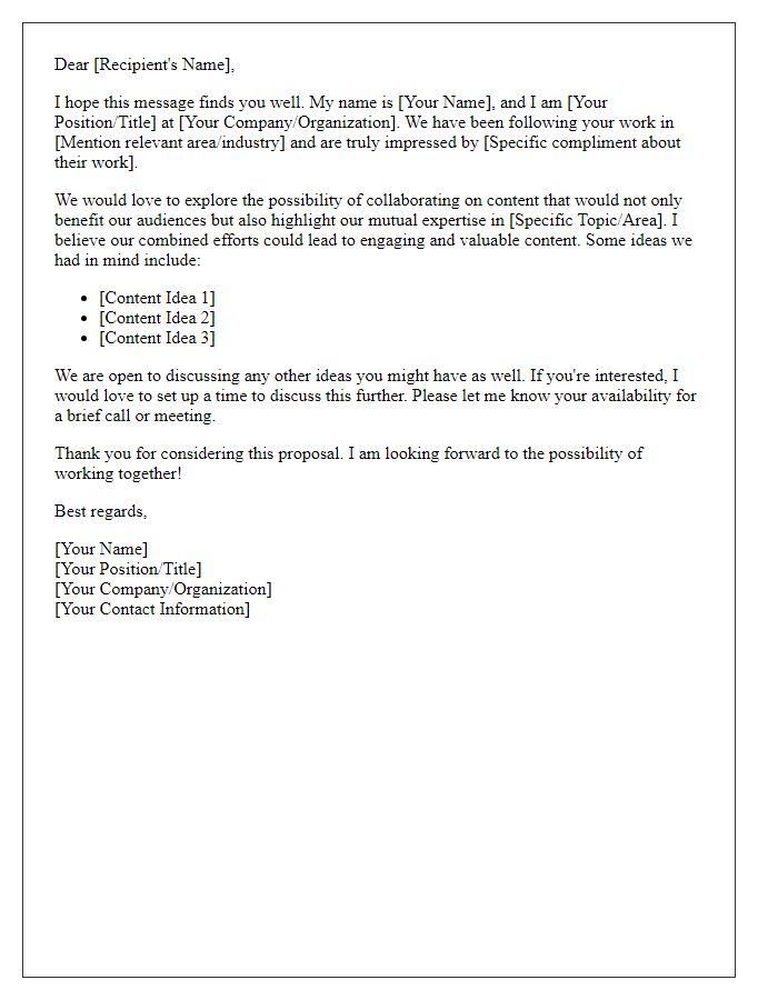 Letter template of initial proposal for content collaboration.