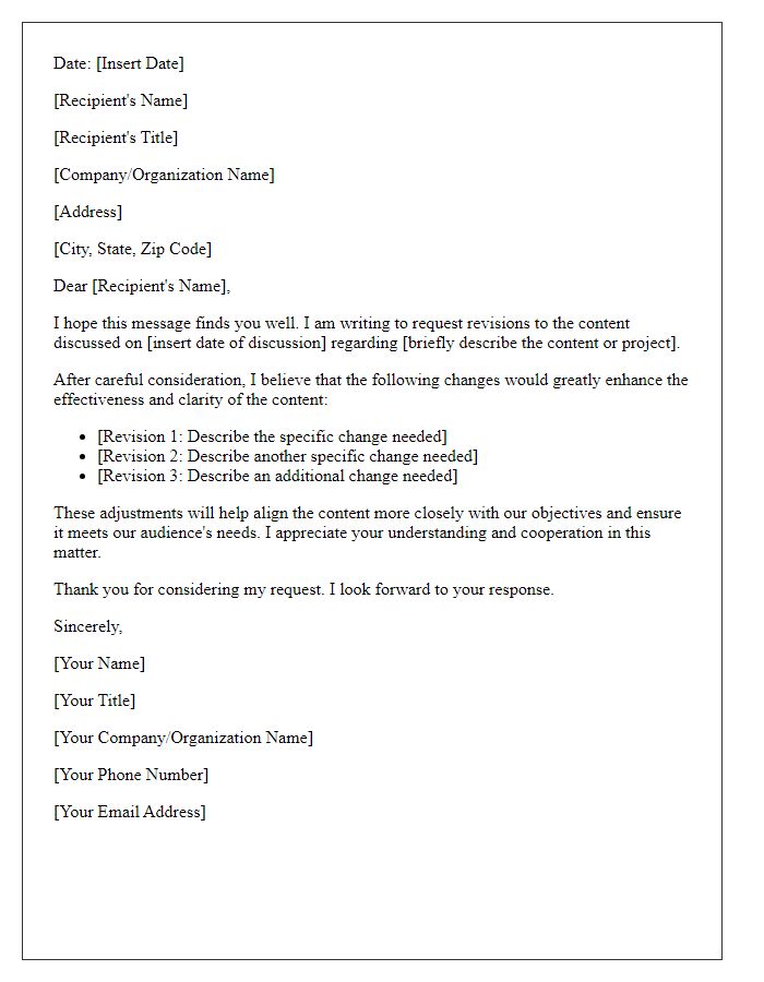Letter template of revisions request in content negotiation.