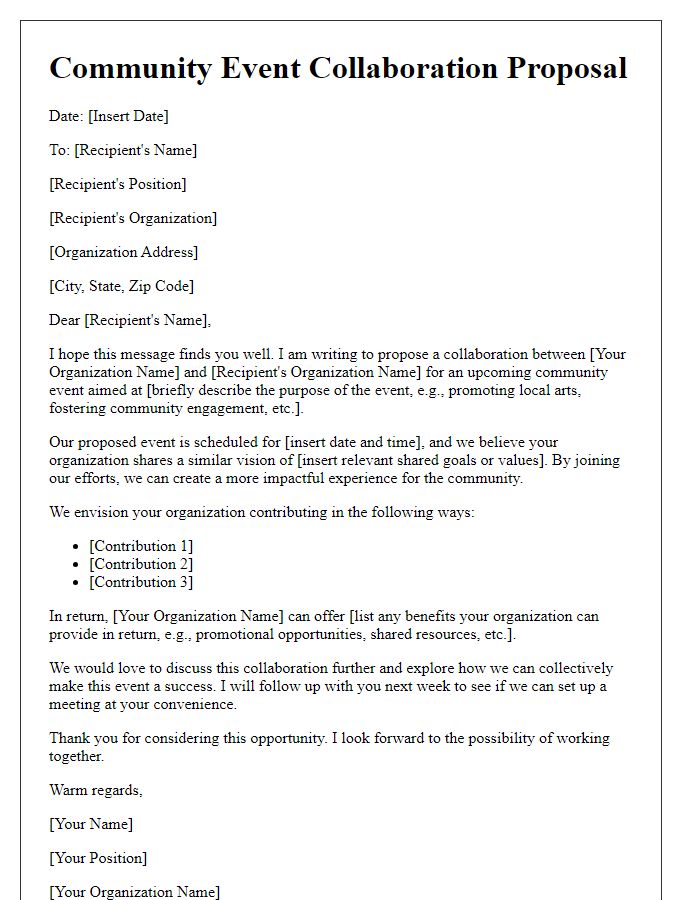 Letter template of community event collaboration proposal.