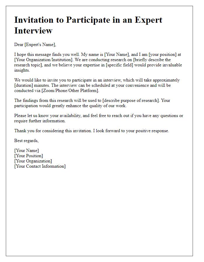 Letter template of expert interview invitation.