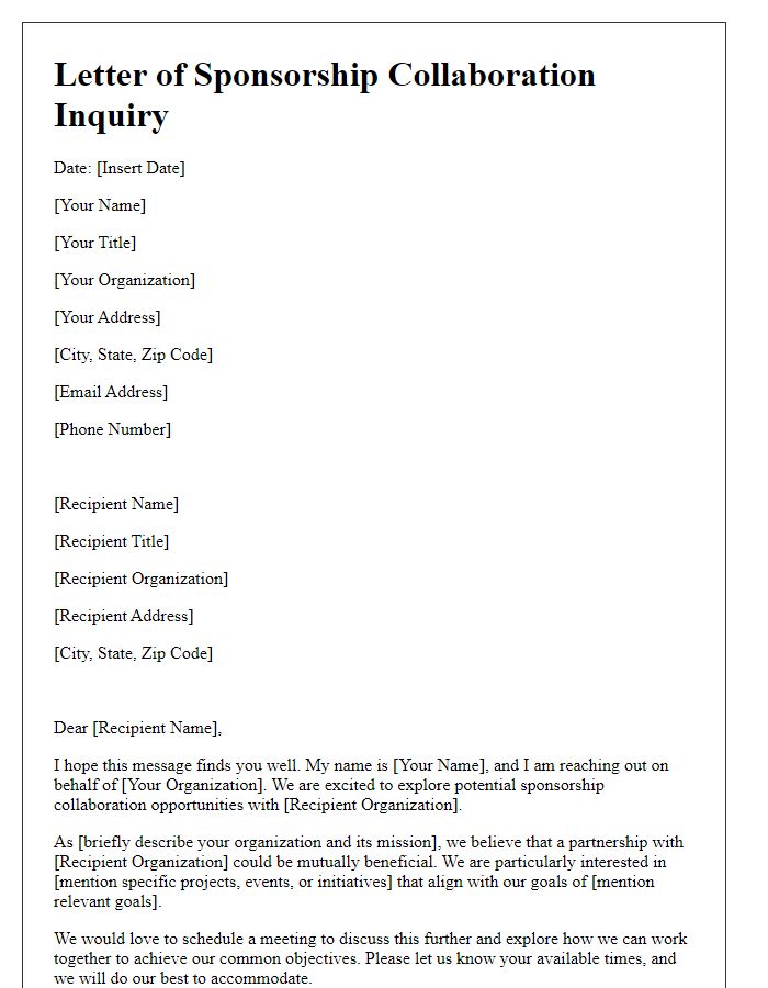 Letter template of sponsorship collaboration inquiry.