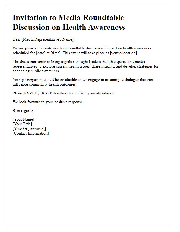 Letter template of invitation for media roundtable discussion on health awareness.