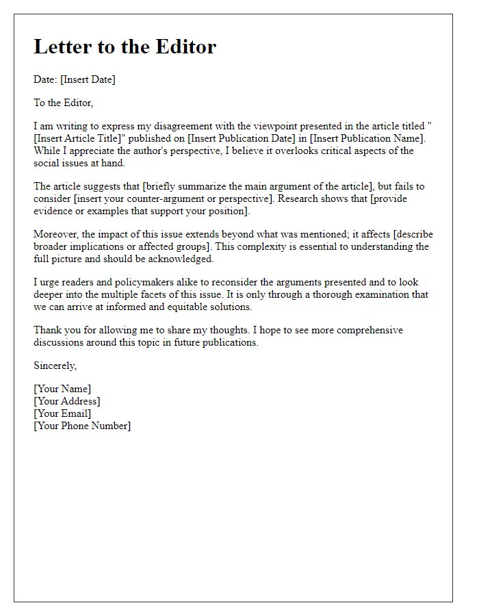 Letter template of disagreement to the editor on social issues