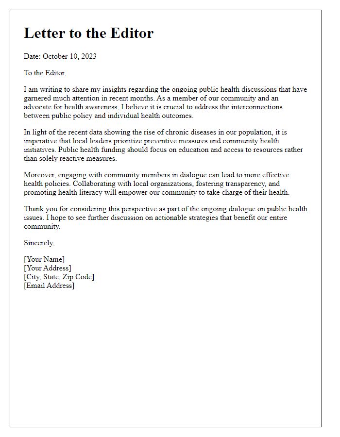 Letter template of insight to the editor regarding public health discussions