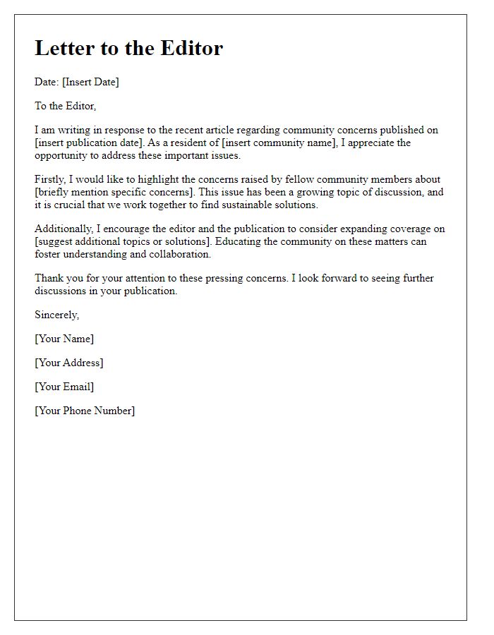 Letter template of response to the editor regarding community concerns