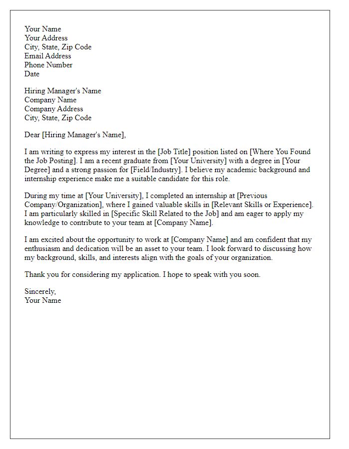 Letter template of entry-level job application for recent graduates