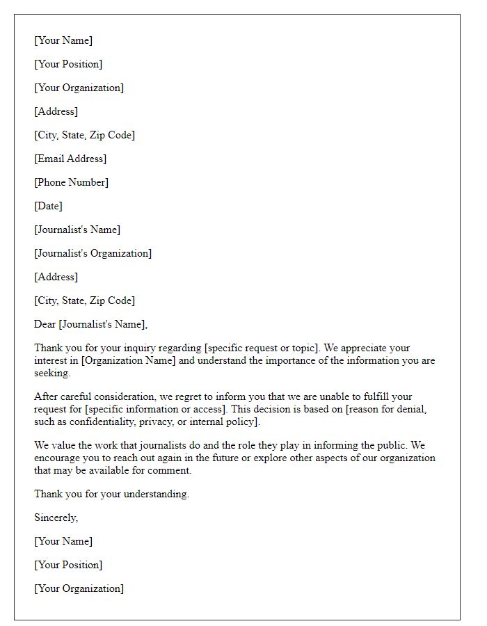 Letter template of denial for journalist requests