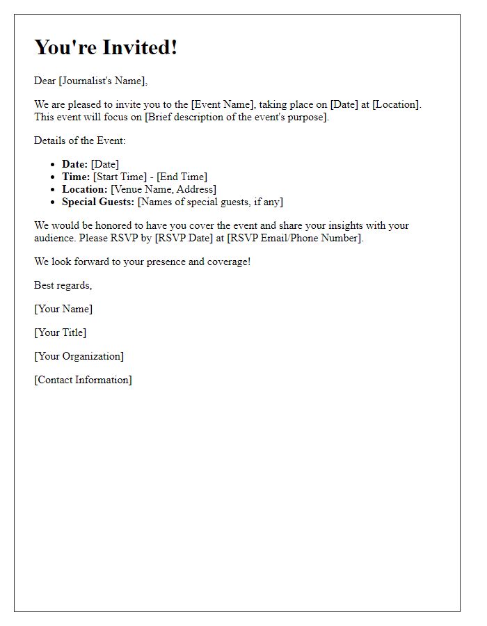 Letter template of event invitation for journalists