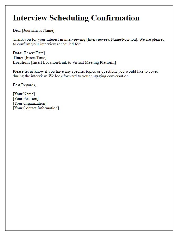 Letter template of interview scheduling for journalists