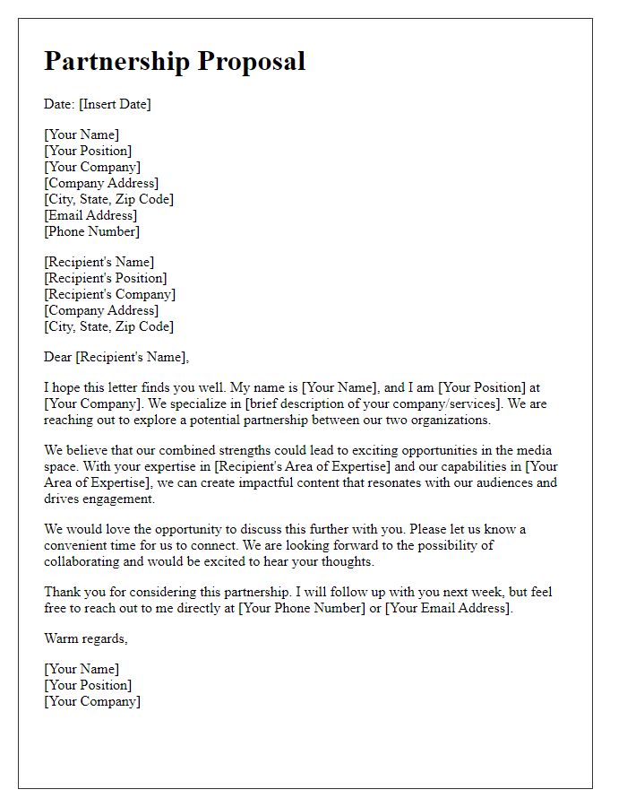 Letter template of partnership proposal for media professionals