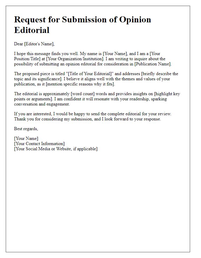 Letter template of opinion editorial submission request for an online publication.