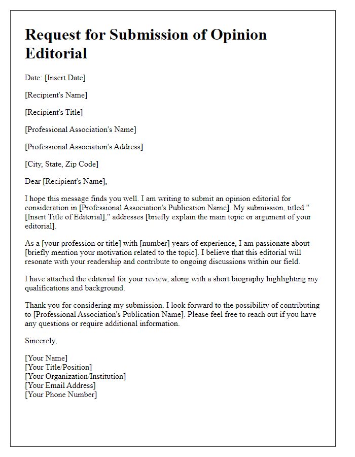 Letter template of opinion editorial submission request for a professional association's publication.