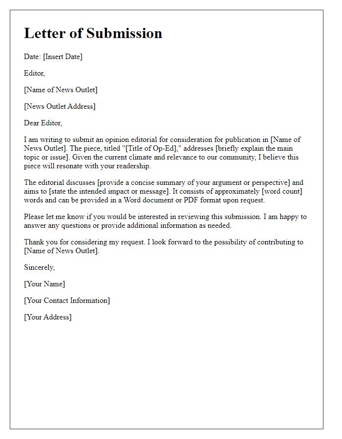 Letter template of opinion editorial submission request for a regional news outlet.