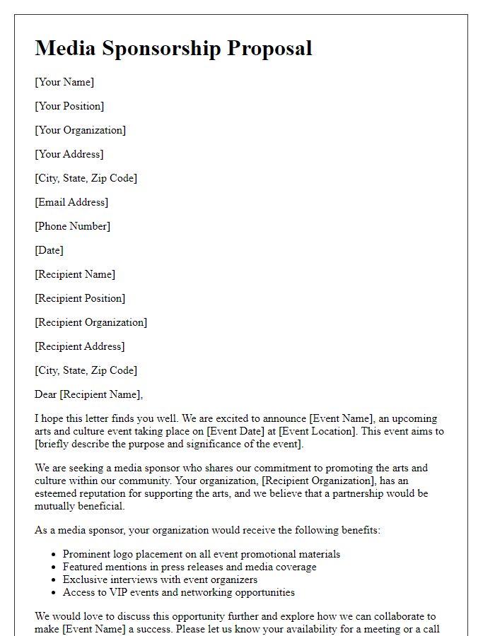 Letter template of media sponsorship proposal for arts and culture events