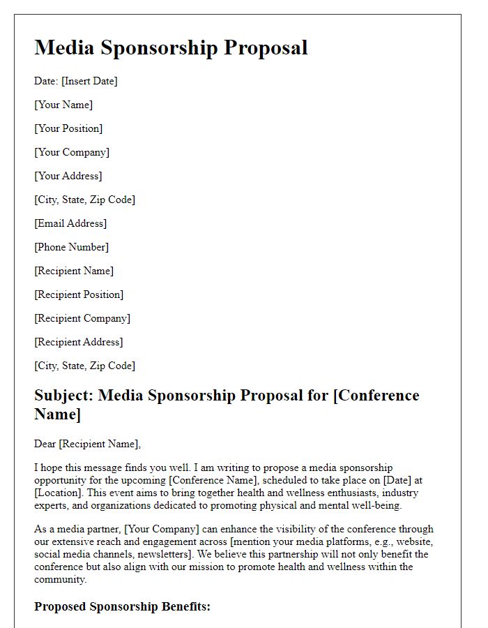 Letter template of media sponsorship proposal for health and wellness conferences