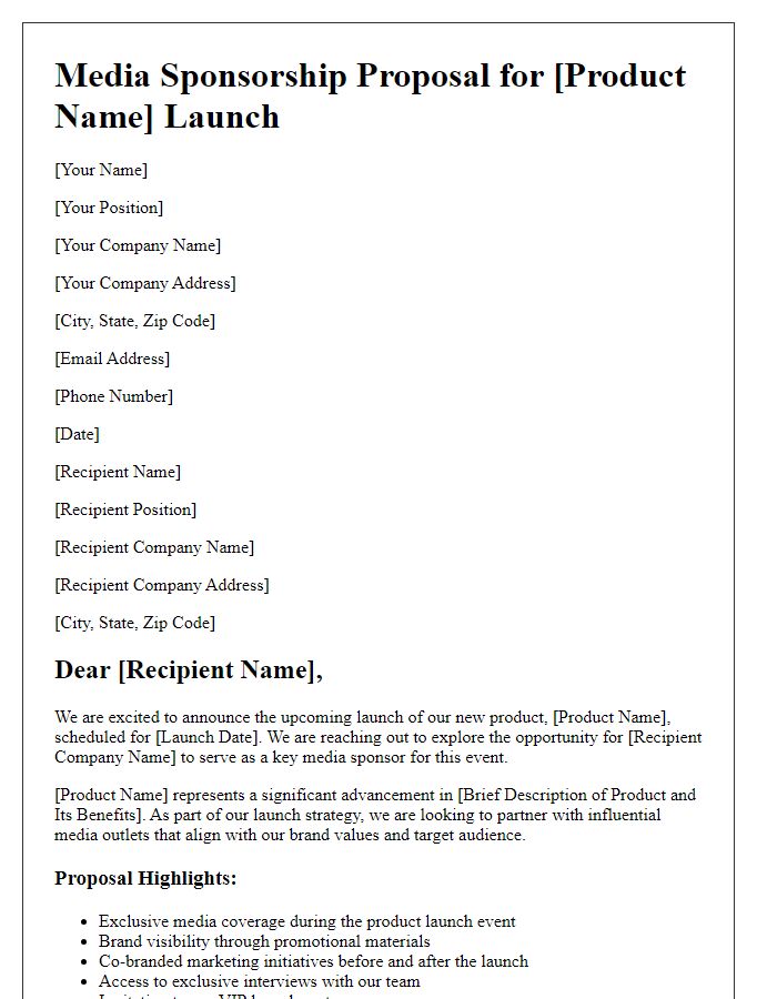 Letter template of media sponsorship proposal for product launches