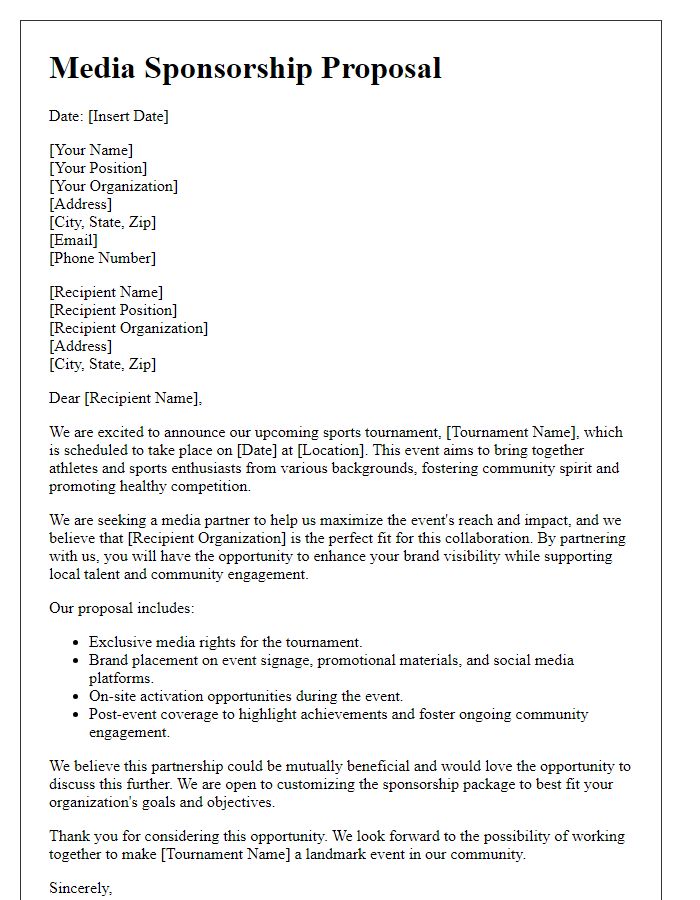 Letter template of media sponsorship proposal for sports tournaments