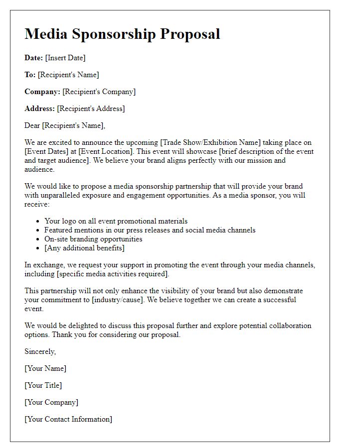 Letter template of media sponsorship proposal for trade shows and exhibitions