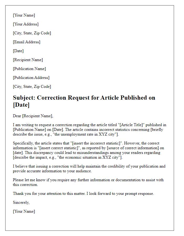 Letter template of media article correction request for incorrect statistics.