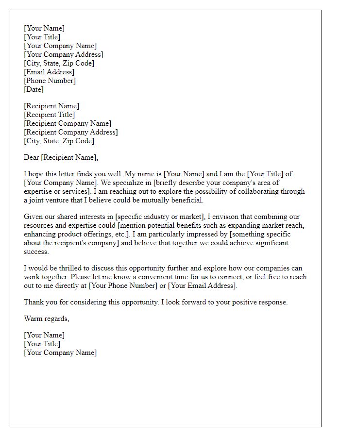 Letter template of an introduction letter for joint ventures.