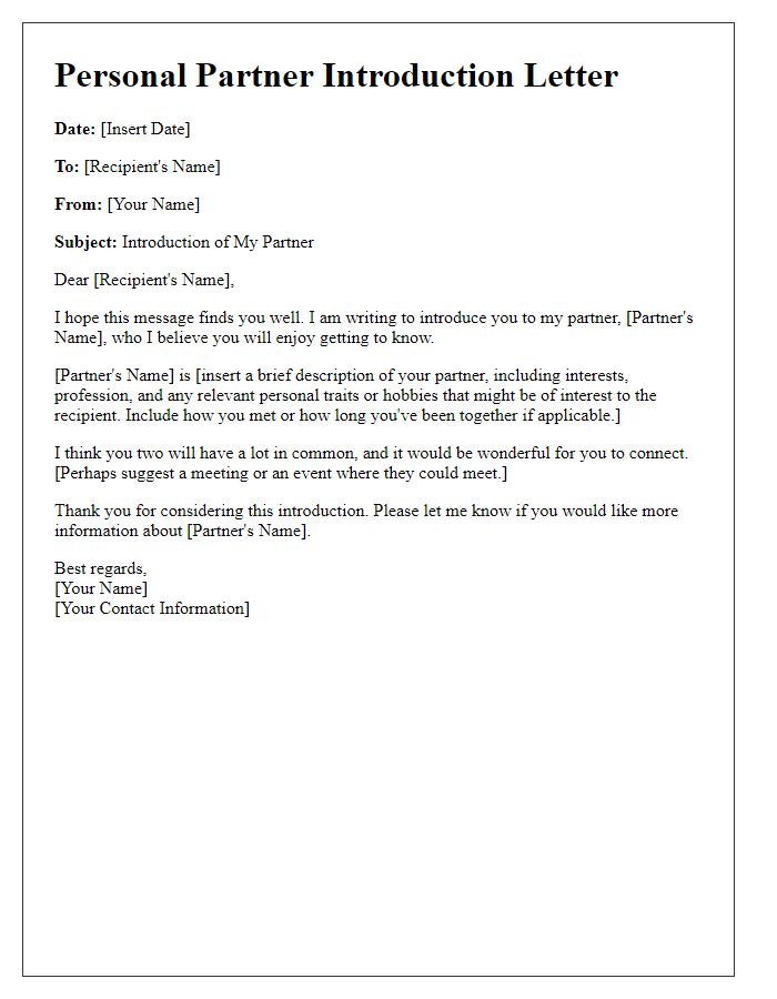 Letter template of a personal partner introduction letter.