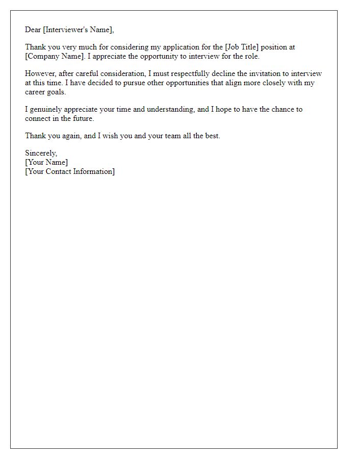 Letter template of clear denial for interview invitation