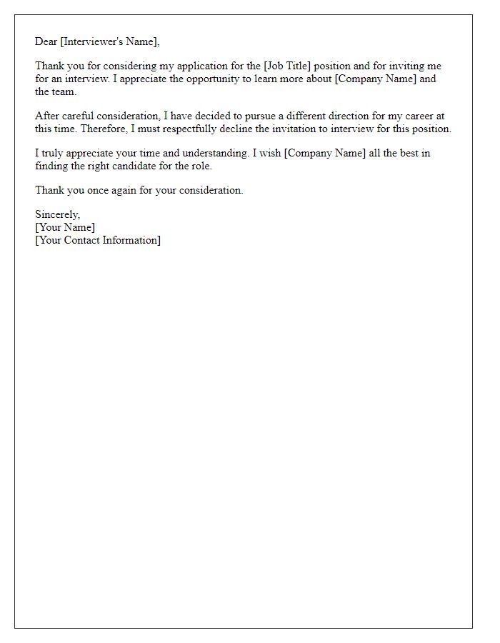 Letter template of polite rejection for interview request