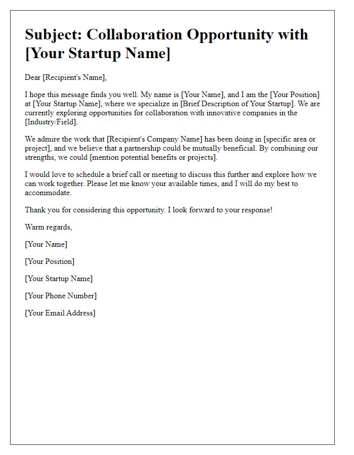 Letter template of networking outreach for startup collaboration