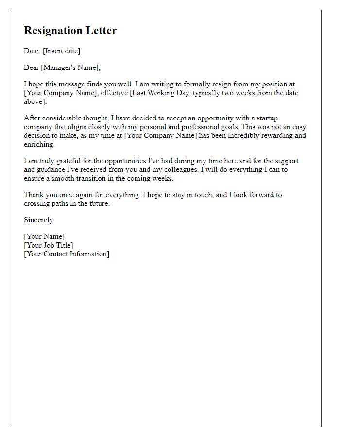 Letter template of resignation when moving to a startup