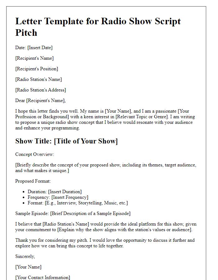 Letter template of radio show script pitch