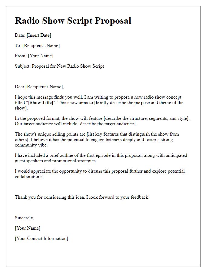 Letter template of radio show script proposal