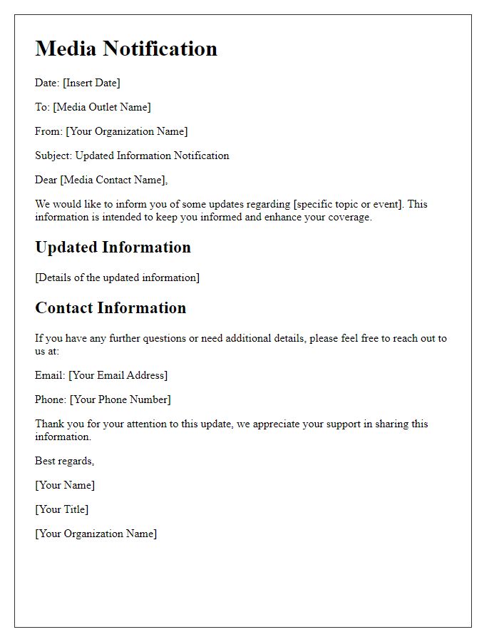 Letter template of media notification for updated information.