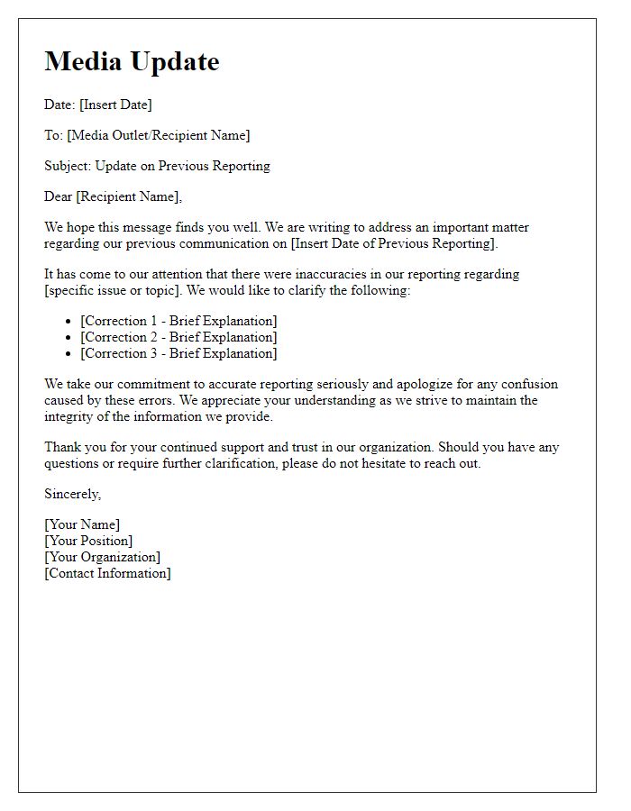 Letter template of media update addressing prior errors.