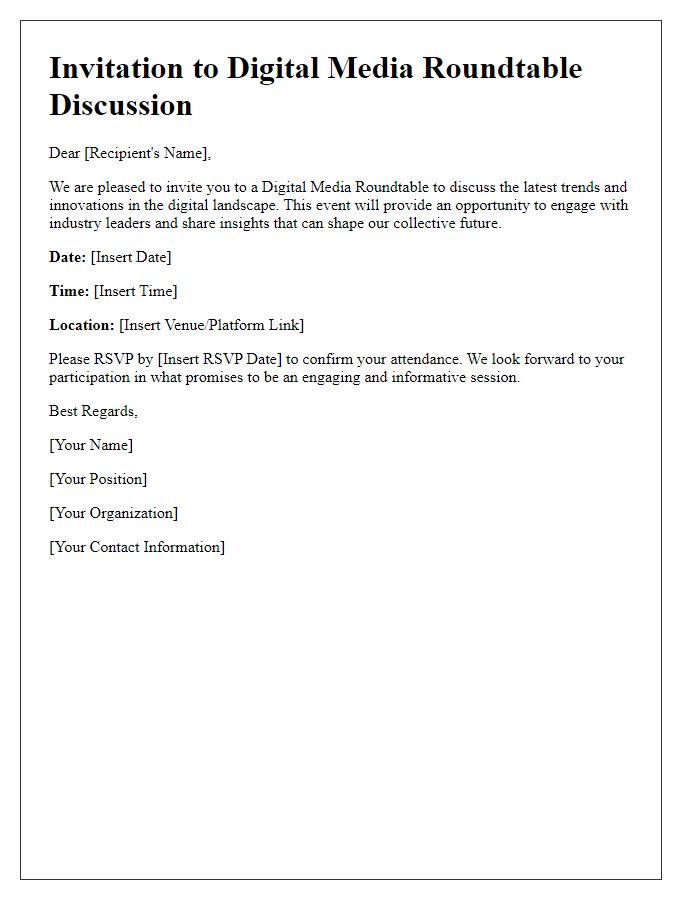 Letter template of digital media roundtable invite