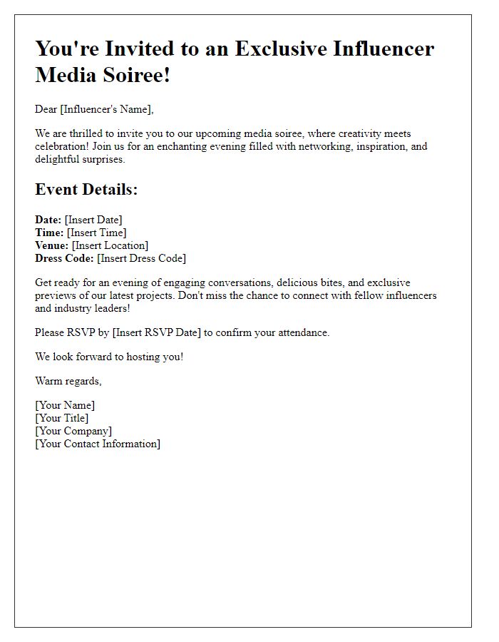 Letter template of influencer media soire invitation