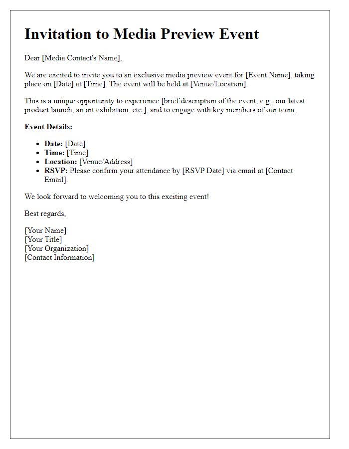Letter template of media preview event notification