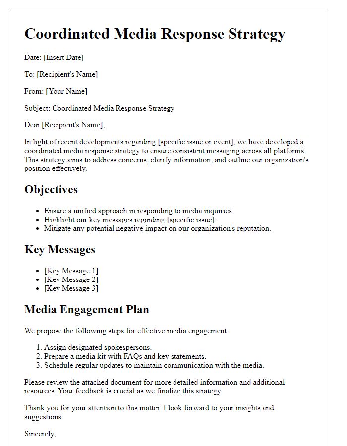 Letter template of coordinated media response strategy