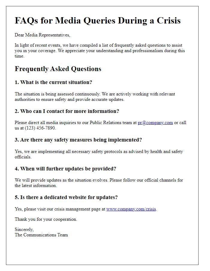 Letter template of FAQs for media queries during a crisis