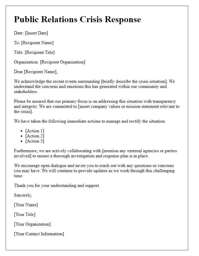 Letter template of public relations response to crisis events