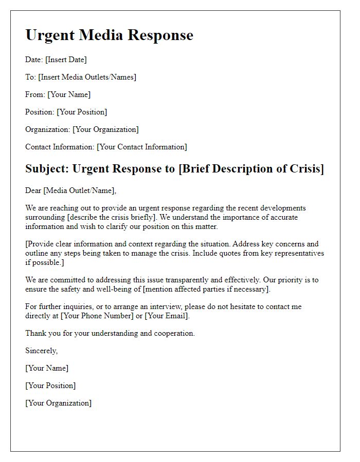 Letter template of urgent media response for crisis management